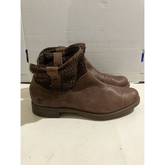 Timberland Savin Hill Women's Size 8.5 Brown  Leather Weave Ankle Boot shoe - Picture 4 of 7